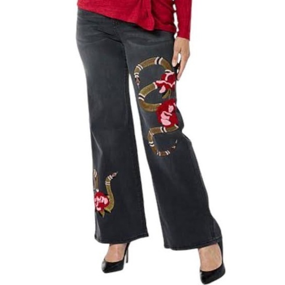 DG2 by Diane Gilman Jeans New Classic Stretch Snake Embroidered Women's Size 16W